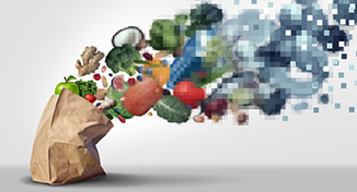 Image of Groceries evaporating into digital particles